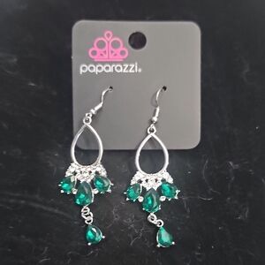 Paparazzi Silver and Emerald Green Teardrop Earrings